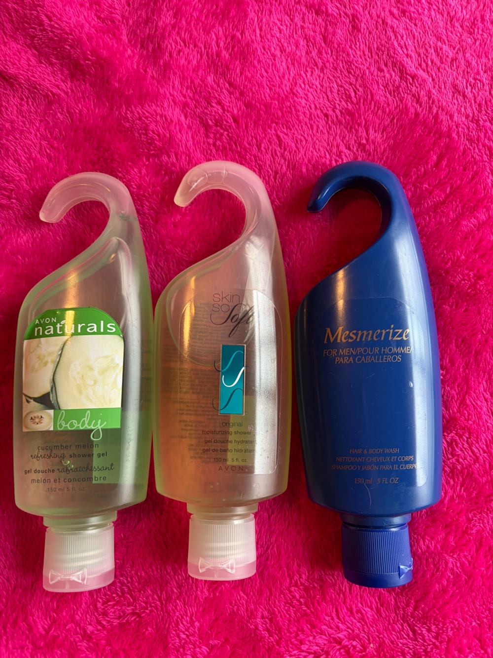 Avon Bath Trio Bottles in Green, Clear and Blue